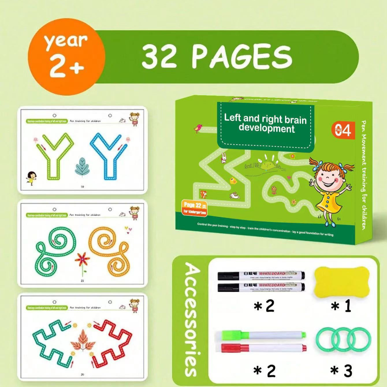 Cuaderno de entrenamiento de escritura infantil – borrable, educativo, preescolar, concentración y motricidad