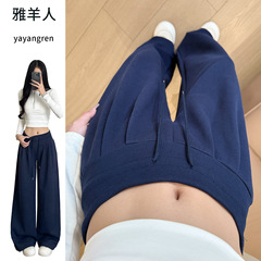 美式低腰阔腿裤女秋季2025新款运动裤小个子显瘦垂感休闲宽松卫裤