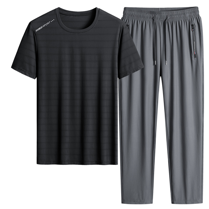 M - 8X set de hielo de verano camiseta hombre papá manga corta juego deportivo de mediana edad secado rápido juego de dos piezas