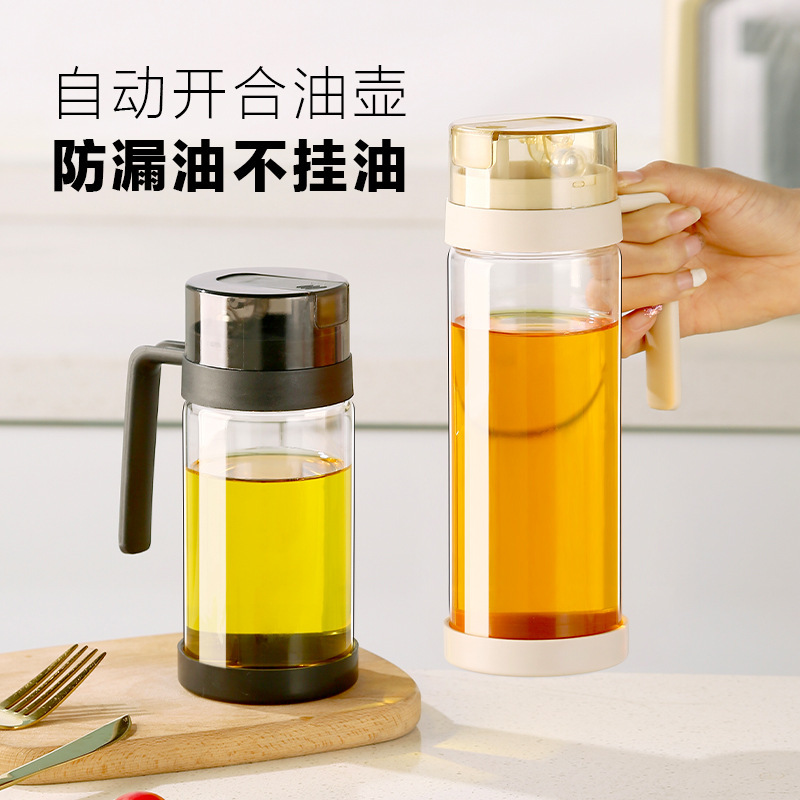 家庭用キッチン用品醤油酢オイルボトル自動開閉オイルポットオイルが垂れない高級ガラスオイルポットボトルオイルが漏れない|undefined