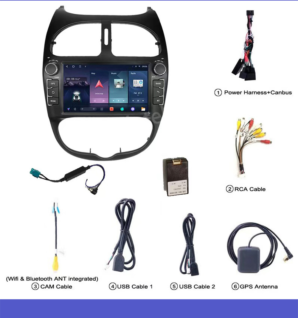 Suitable for Peugeot 206 Android 7inch Car Gps Bluetooth Carplay Car Navigation System Central Control Smart Car System