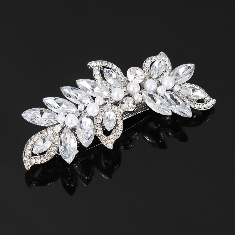 Peigne orné de cristaux, perles dorées et strass, bijou de coiffure de mariée, style transfrontalier européen et américain. Ornement en cristal, perle dorée, peigne à strass. Cheveux de mariée_voghion.com