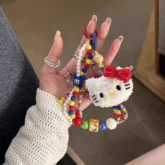 Y2Kぬいぐるみkt猫カラービーズストラップかわいい女の子バッグストラップカーキーホルダーストラップ