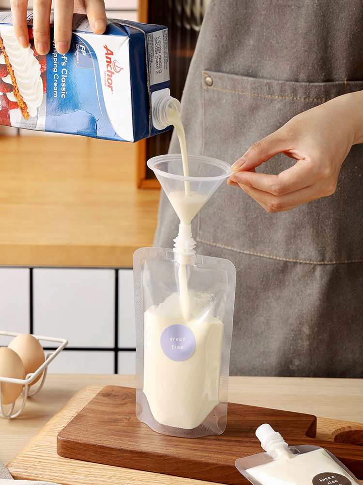 Bolsa de succión de crema ligera, bolsa de boquilla, leche de soja líquida, bolsa autosellada 250ml, bolsa de sellado desechable de 500ml