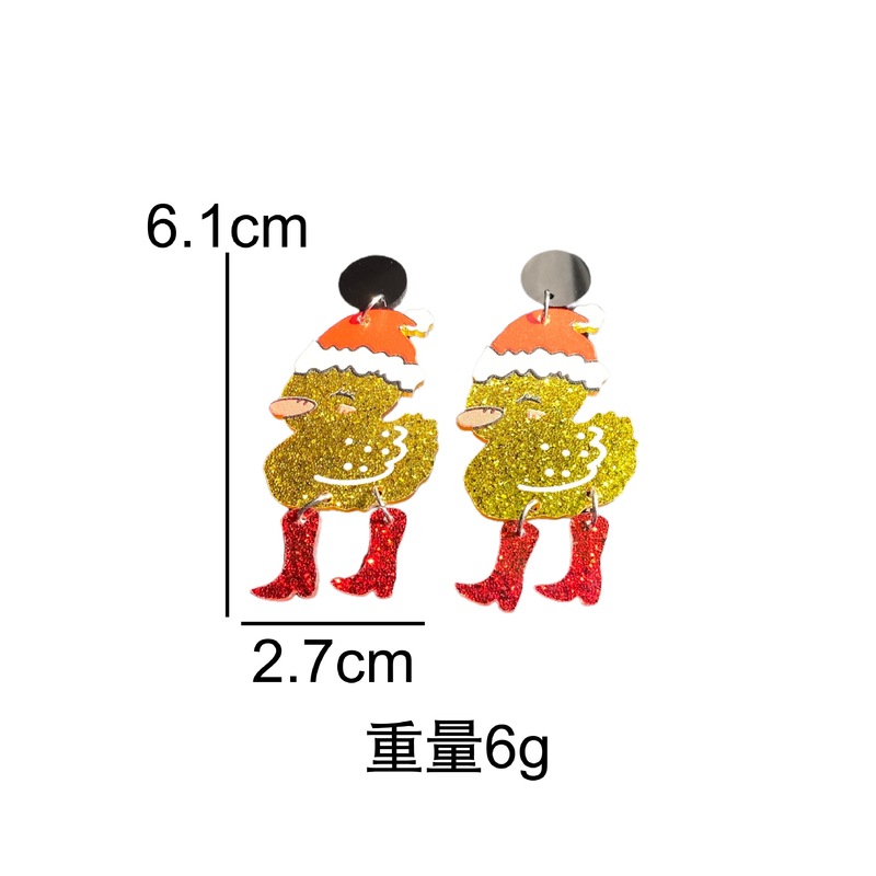 欧美跨境圣诞节亚克力耳环圣诞帽卡通穿鞋小鸭耳饰搞怪可爱耳坠女|undefined