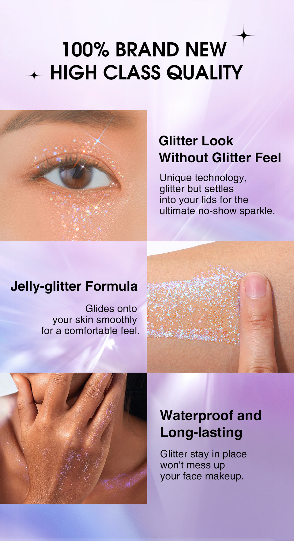 Langmanni 4-color Sparkling High-gloss Gel Liquid Eyeshadow, a multi-purpose iridesy gel for face and body Application Scenario