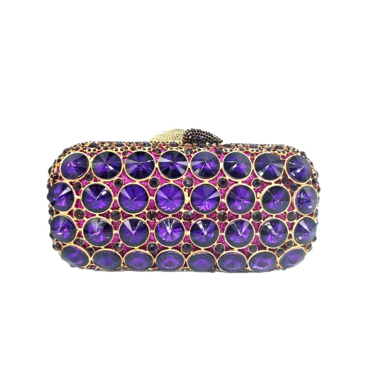 Túi clutch dạ hội nạm kim cương cao cấp cầm tay — Hoa tím, Màu tím đậm, Xanh ngọc lục bảo, Màu bạc