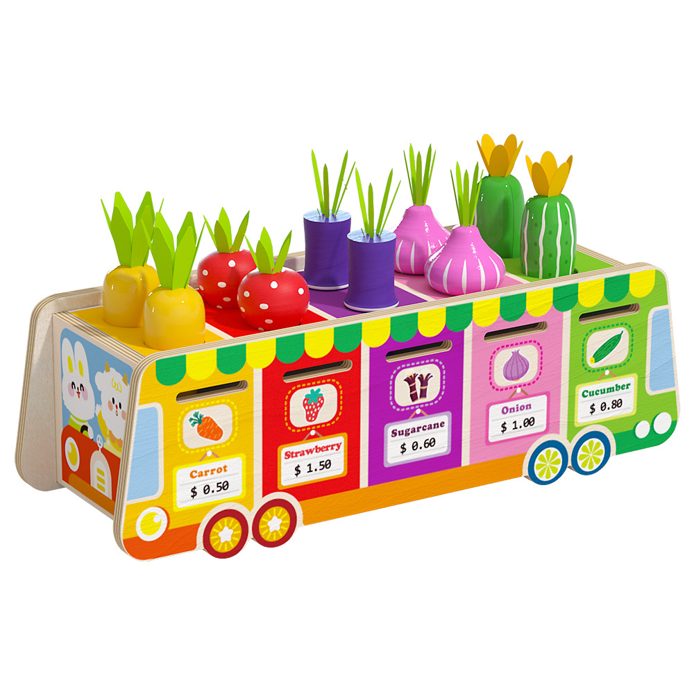 Puzzle infantil monedas de venta de frutas y verduras forma multifuncional caja de coincidencia de colores divertida extracción de rábano juguete de educación temprana