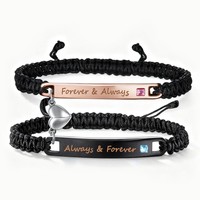 跨境爆款欧美畅销情侣手链手工编织绳可调节手绳心连心磁性永恒