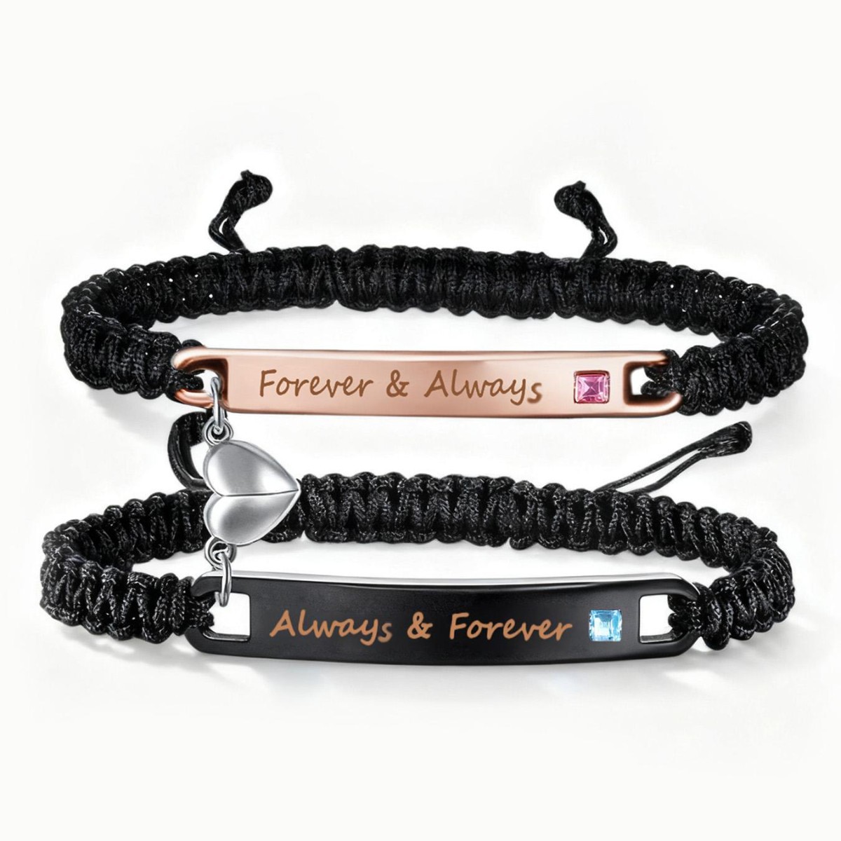 Cross-Border Popular European and American Best-Selling Couple Bracelets Hand-Woven Rope Adjustable Bracelet Heart-To-Heart Magnetic Eternity
