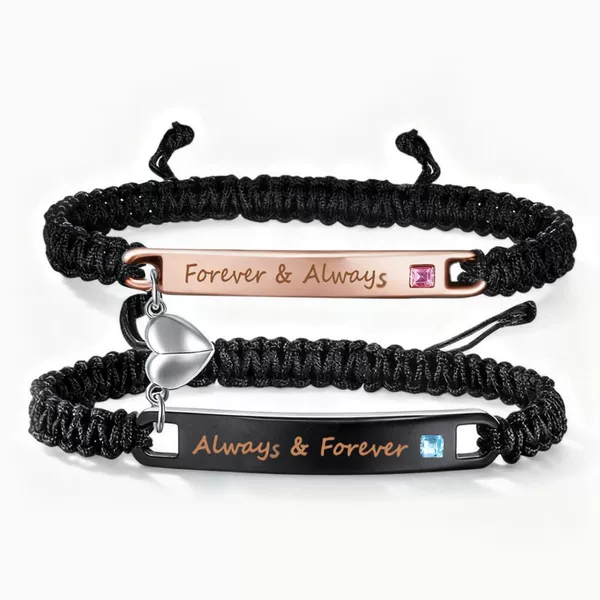 Cross-Border Popular European and American Best-Selling Couple Bracelets Hand-Woven Rope Adjustable Bracelet Heart-To-Heart Magnetic Eternity