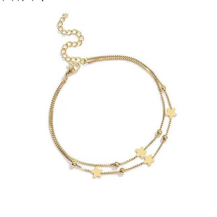 Estilo coreano tobillera de acero de titanio de las mujeres no se desvanece simple de doble capa de cinco puntas Estrella de oro rosa Mori elegante tobillera de tobillo de todos los partidos