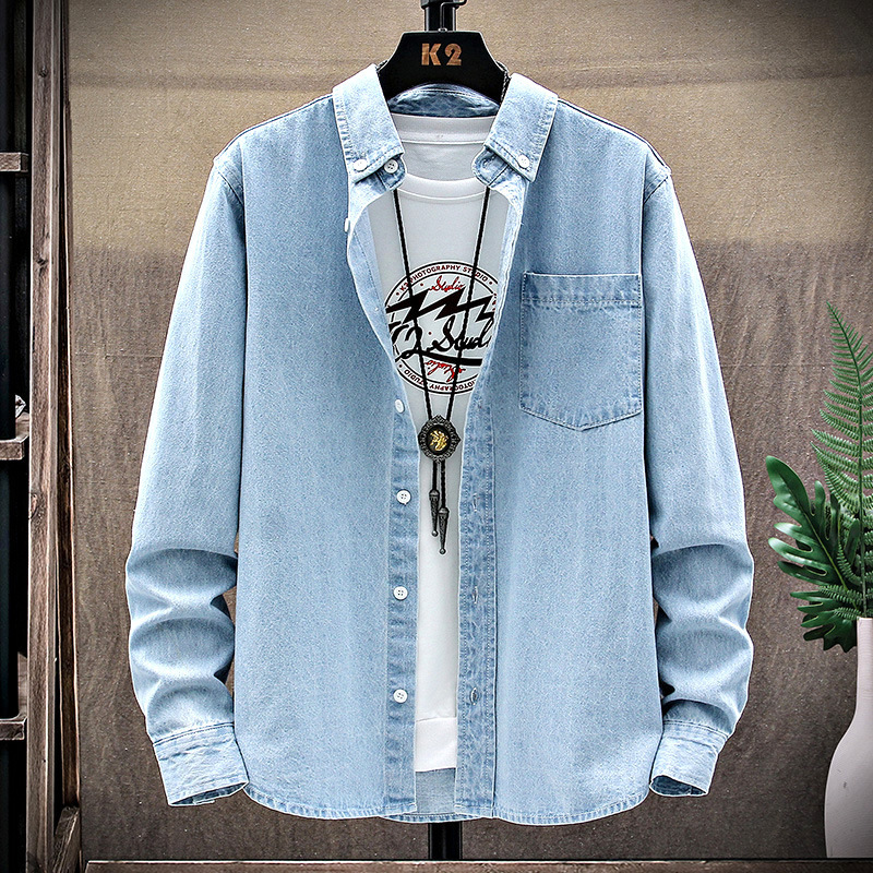 Autumn Denim Jacket Men's Trendy Men's Jacket Autumn Long-Sleeved Shirt Casual Spring and Autumn Retro Shirt Clothes