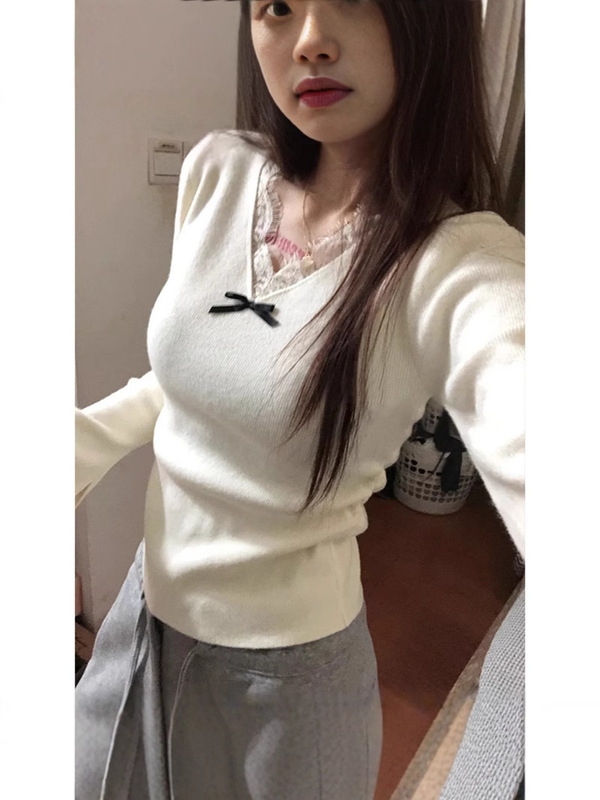 白色蕾丝内搭上衣女秋季高级感喇叭袖打底衫纯欲2025新款初秋打底|undefined
