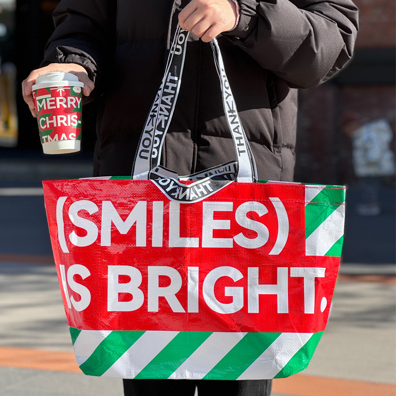 圣诞节时尚新主张手提编织袋印刷logo环保购物袋超大号展会显眼包