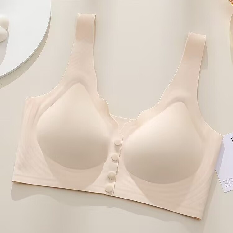 Women's Adult Size Wide Shoulder Strap Non-marking Beautiful Back Front Opening Buckle Soft Support Non-steel Ring Fixed Cup Vest Bra