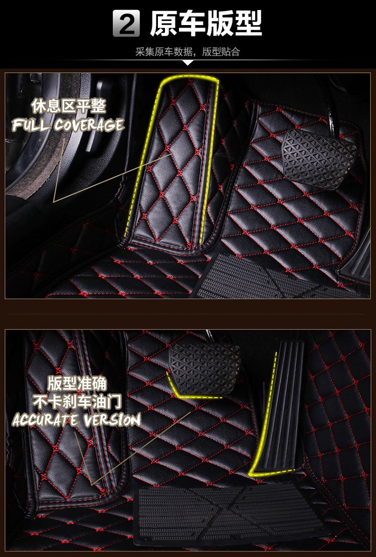 Cross-Border E-Commerce Supplies Thickened, Non-Slip, Wear-Resistant, Full-Coverage Car Floor Mats with Butterfly Pattern Quilted Leather Design