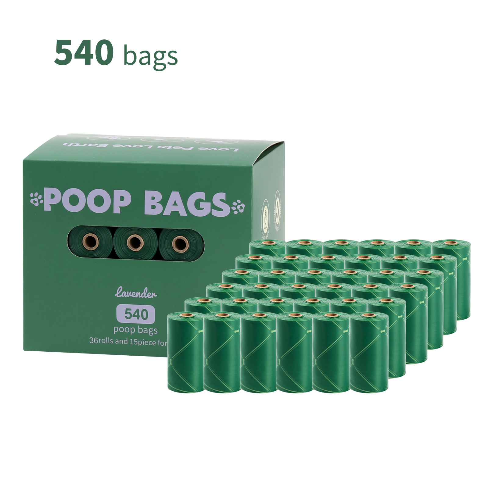 Nuevo medio ambiente biodegradable bolsa de basura de mascotas bolsa de basura distribuidor de bolsa de heces OPP caja de cabeza de fijación empaquetada bolsa de heces