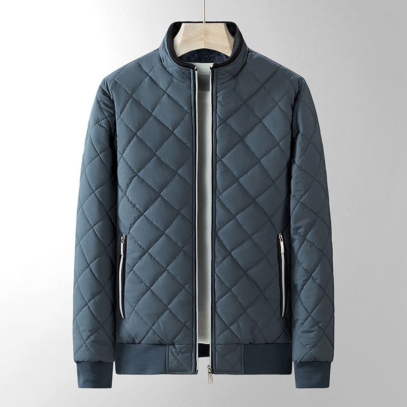 Abrigo de algodón popular transfronterizo para hombre, cuello alto, chaqueta con forro polar, abrigo de algodón a cuadros informal para jóvenes, chaqueta moderna a prueba de viento y cálida