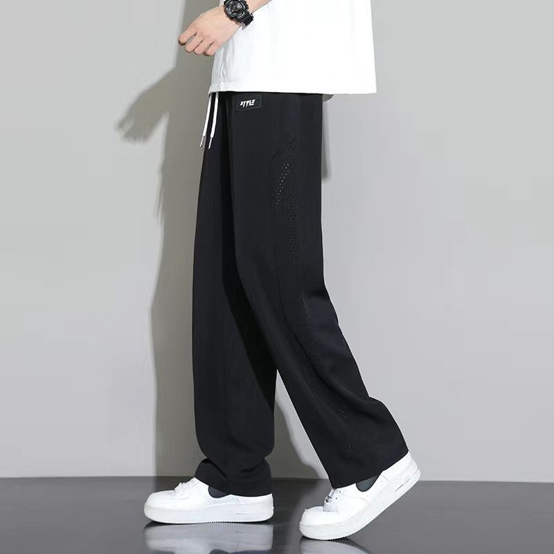 Pantalones deportivos de piernas anchas, pantalones de seda de hielo japoneses sueltos para hombres 2026 nuevos pantalones casuales de verano delgados de moda para hombres