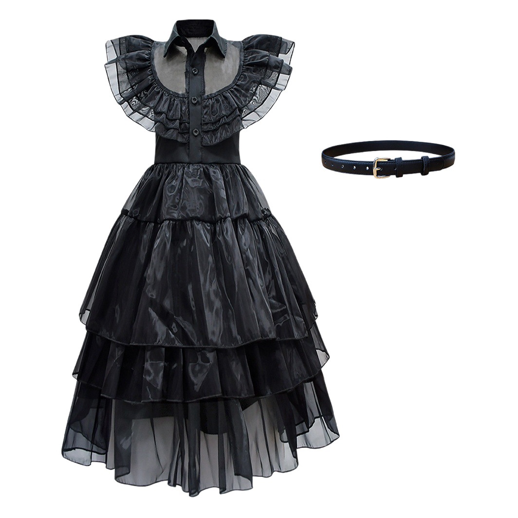 Adams cos ropa vestido de gasa Miércoles Adams negro vestido de gasa Adams Cosplay ropa en stock