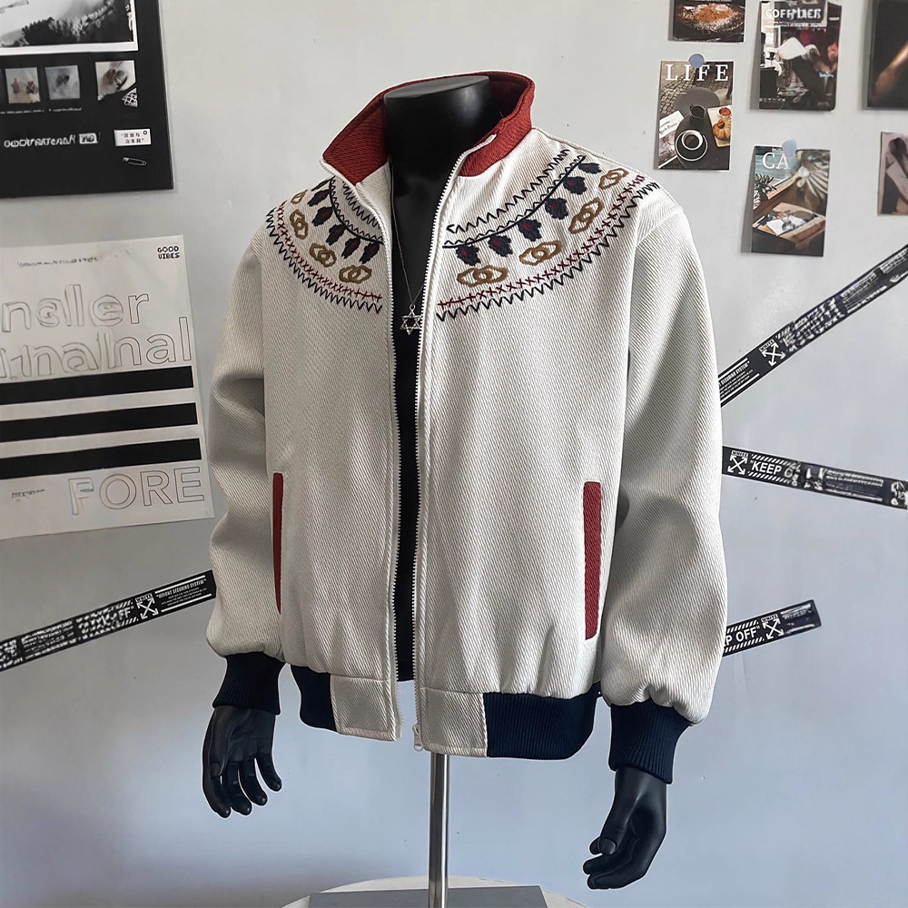 Giacca con collo alto e design a contrasto ricamato, maglione Fel Island in maglia, cardigan, top_voghion.com
