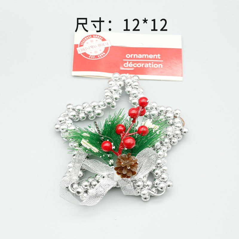 Fábrica de decoraciones de Navidad de plata cinco estrellas guirlandas de árbol de Navidad hechas a mano para vestir colgantes en stock