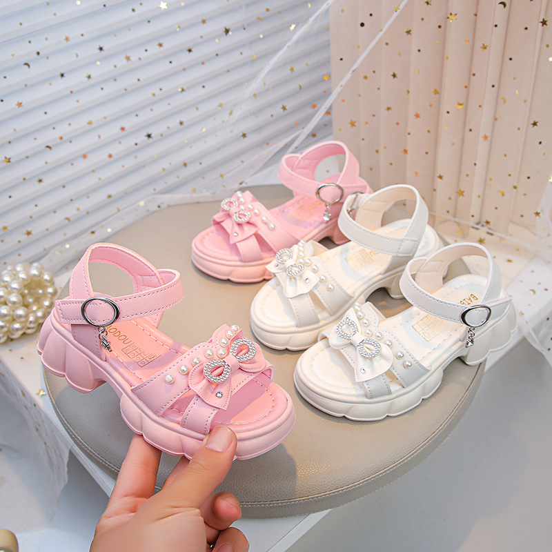 Sandalias para niñas con lazo, verano, niños grandes, bebés, niñas, zapatos de playa al aire libre, sandalias de princesa al por mayor