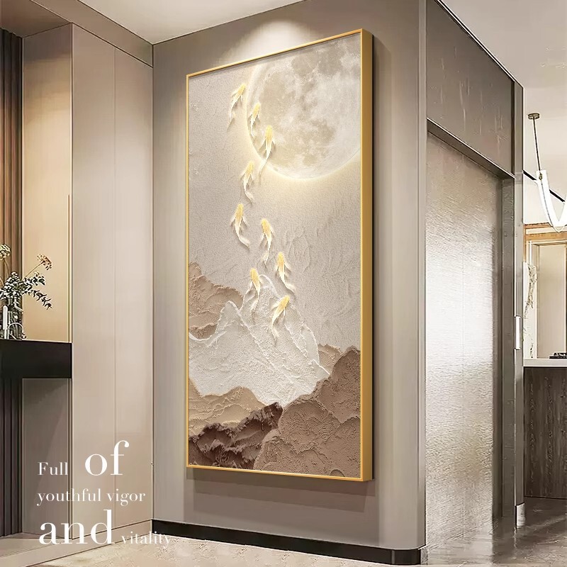 Nine Fishes Entrance Decorative Painting Modern Minimalist Entrance Door Mural High-End Corridor Aisle End Hanging Painting Nine Fishes Entrance Decorative Painting Modern Minimalist Entrance Door Mural High-End Corridor Aisle End Hanging Painting