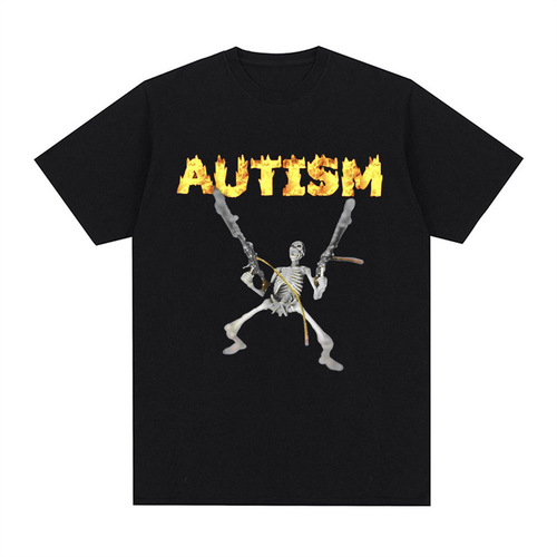 Skeletron Fashion Trend Funny Cotton Casual Hip-Hop Men's T-Shirt Joke T-Shirt Humorous T-Shirt Autism Skeleton Short Sleeve
