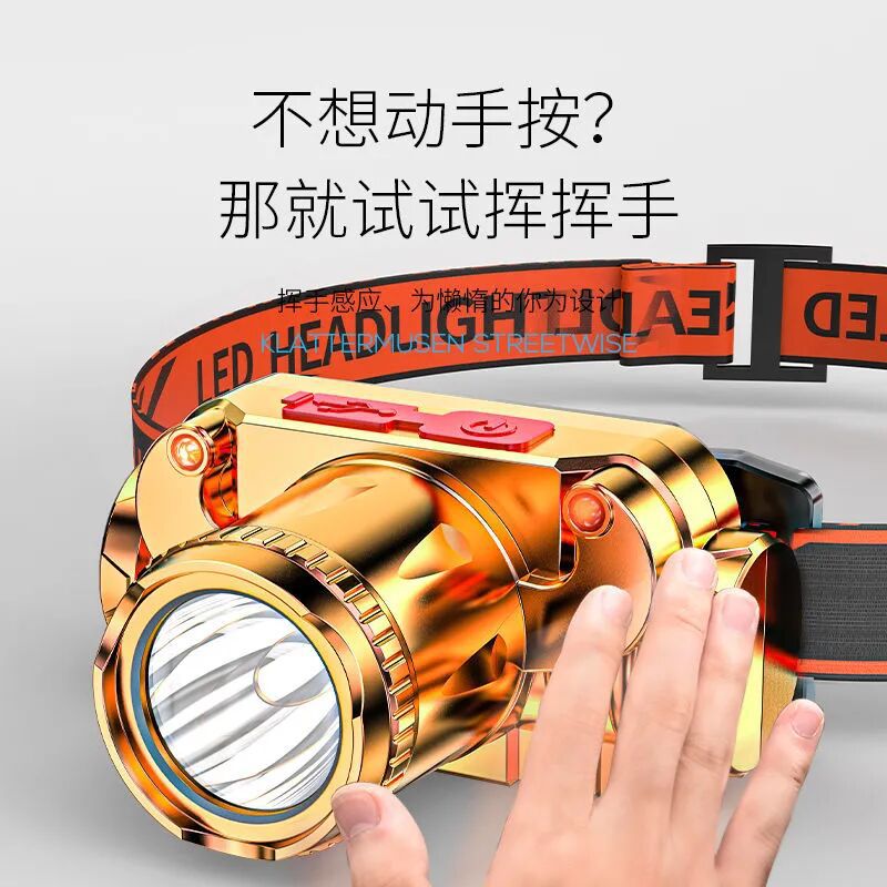 Cross-border wholesale high-intensity LED headlamp rechargeable flashlight ultra-long battery life super bright head-mounted mining lamp motion-activated camping home use