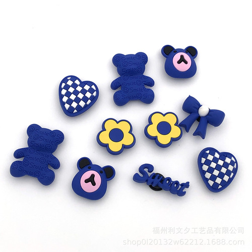 Factory Direct Selling Hole Shoes Accessory Klein Blue Cute Cartoon Bear Set Shoe Clips Shoe Flowers DIY Accessory