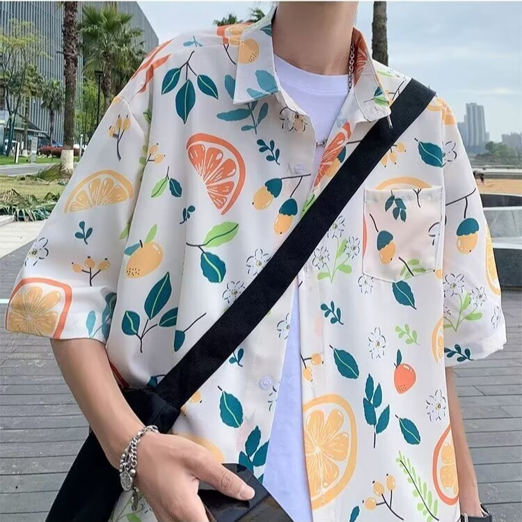 Hawaiian Flower Shirt Men's Summer Thin Trendy Brand Fashionable Top Hong Kong Style Short-sleeved Shirt Design High-grade Jacket