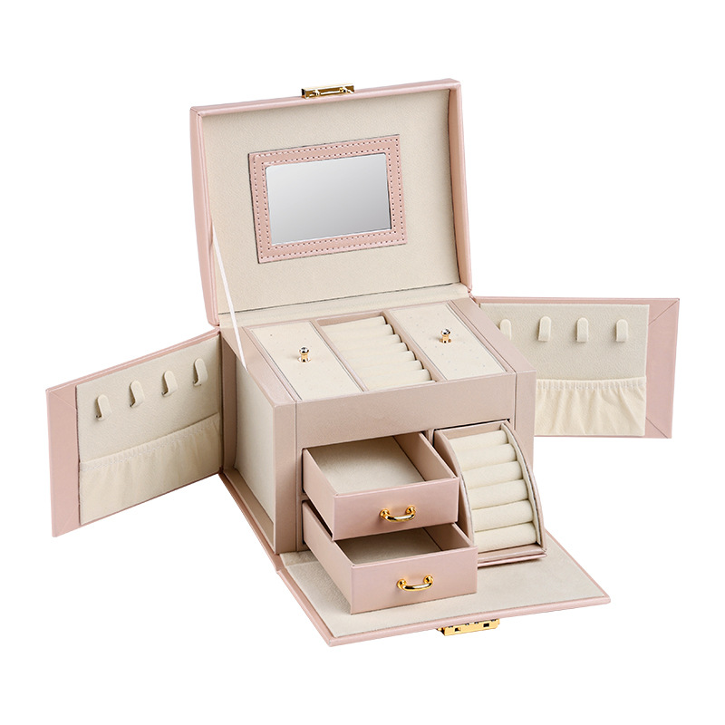Suministro directo transfronterizo caja de joyería caja de almacenamiento correa de mano espejo caja de joyería collar anillo caja de joyería caja jewelry