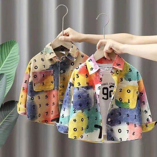 Boys Spring and Autumn Season Casual Thin Long Sleeve Jacket Streetwear Collar Shirt