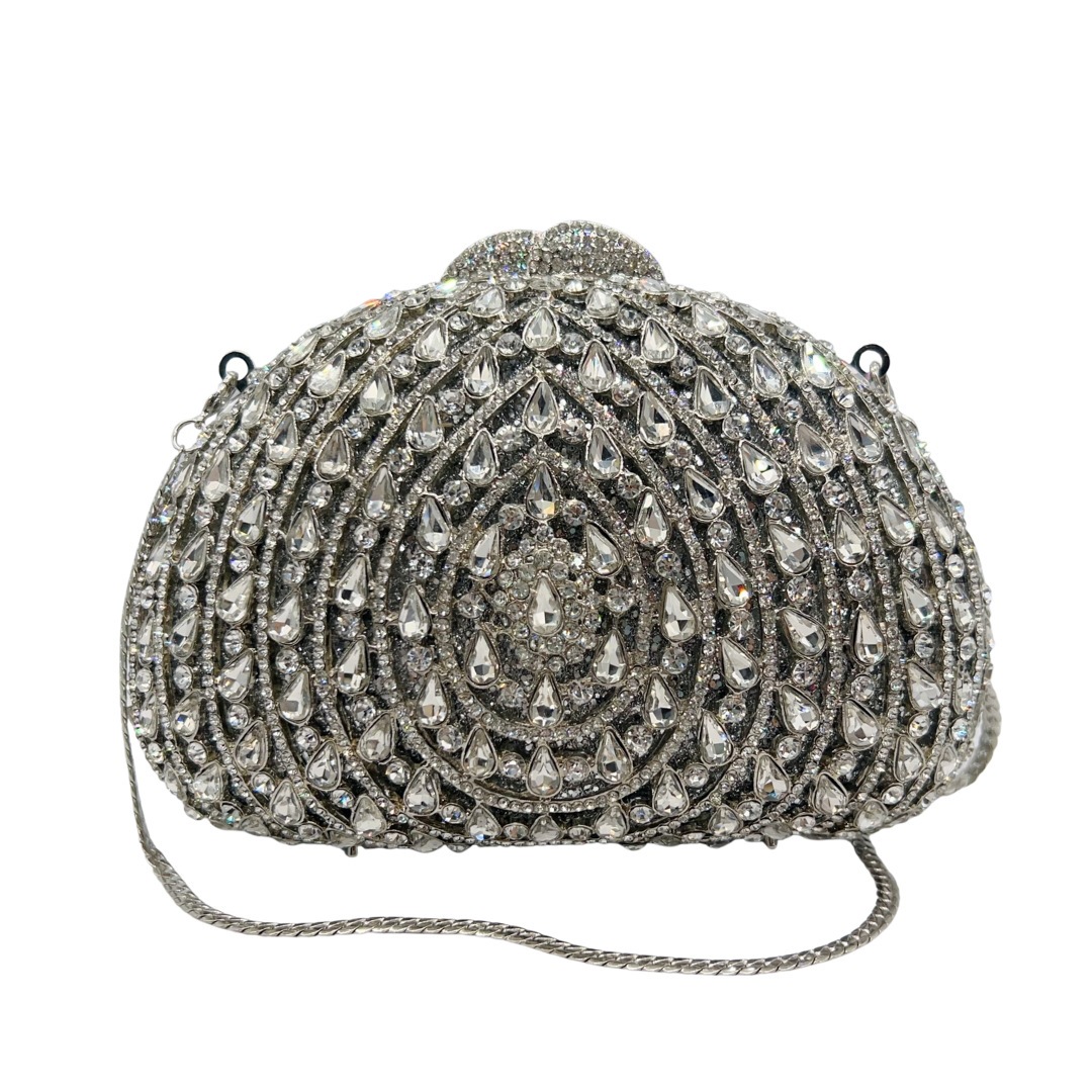 Clutch bag cross-border diamond perforado cristal diamante ventilador divergente cena de lujo bolsa de mano de fiesta plateada