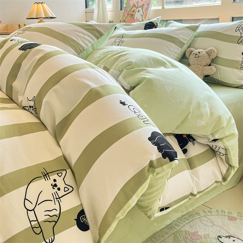 Temporada de estudiantes algodón algodón fresco de cuatro piezas sábanas fundas edredón sábana sábana sábana de tres piezas 2025 ropa de cama nueva