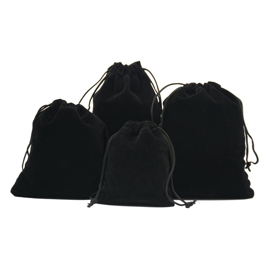 Bolsa de terciopelo al por mayor bolsa de embalaje de joyería negro auricular energía móvil saltar cuerda cordón bolsa de almacenamiento en stock