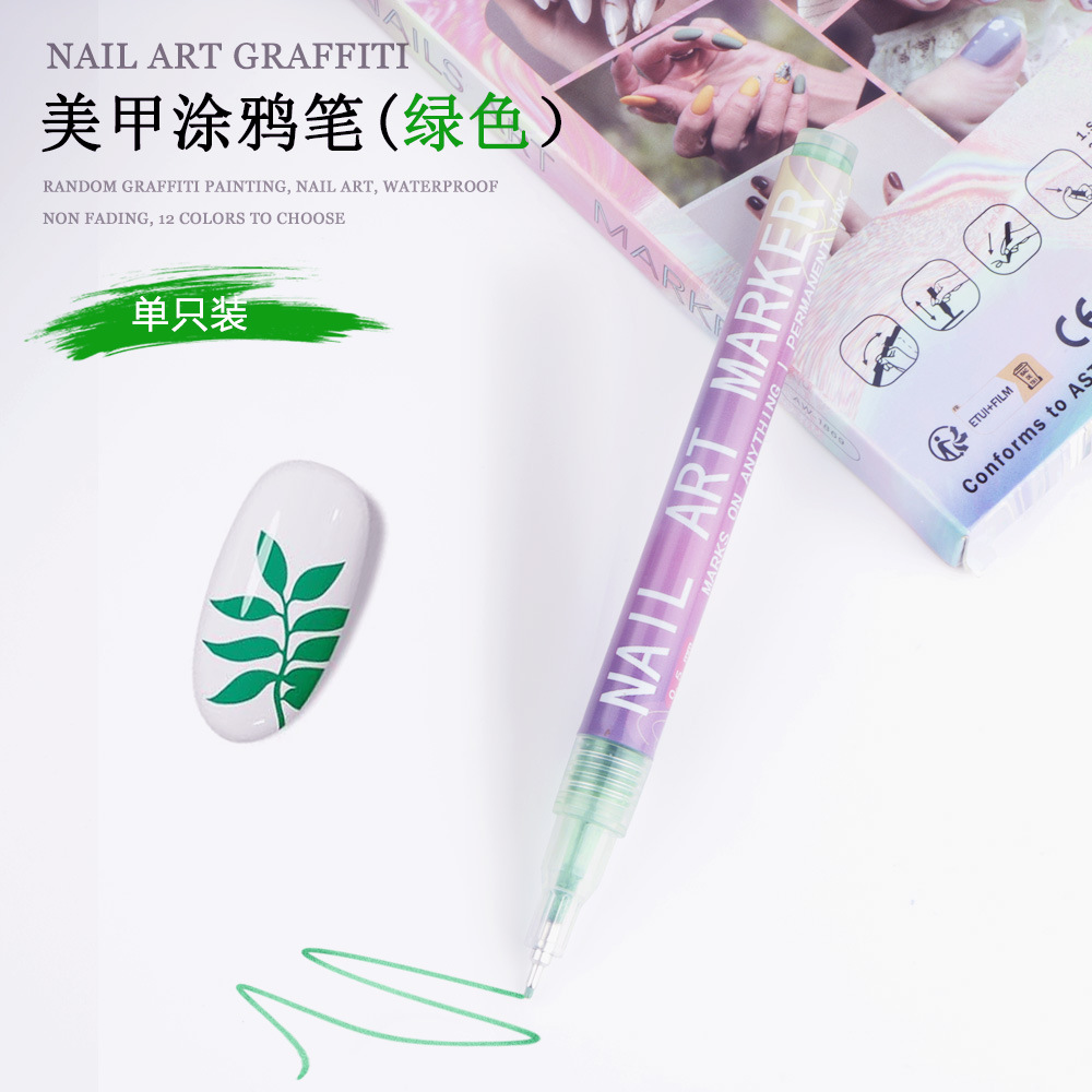 Uña graffiti pluma dibujada a mano pluma DIY desgaste de pintura de uñas pluma acrílico 0.5 pluma de aguja 12 color conjunto