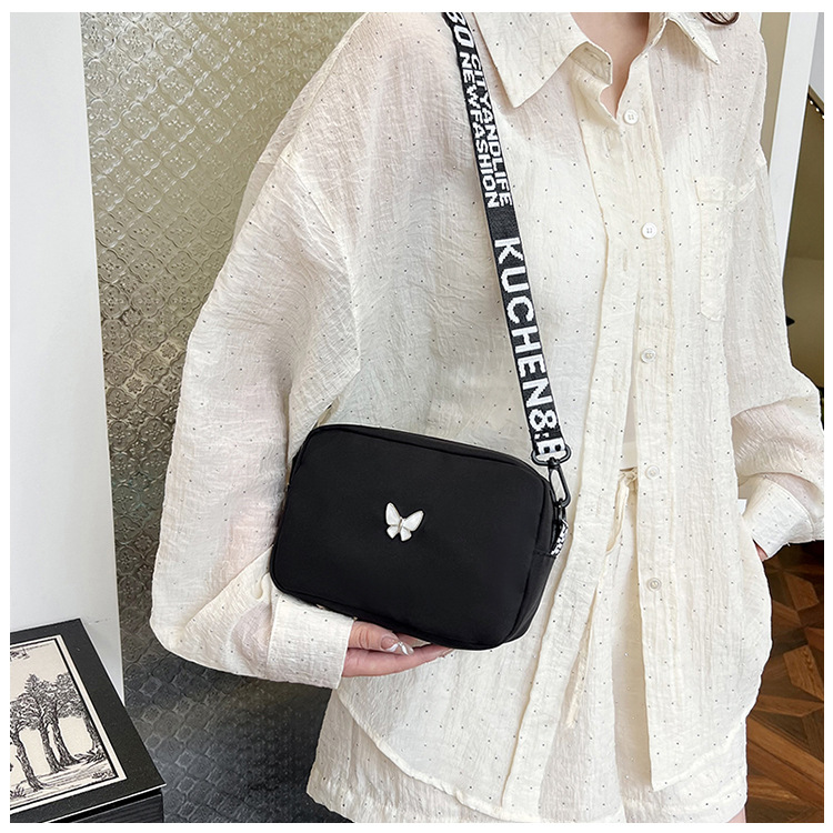 wholesale elegant butterfly simple small bag women's nylon cloth wide shoulder strap underarm bag casual shoulder solid color crossbody bag undefined