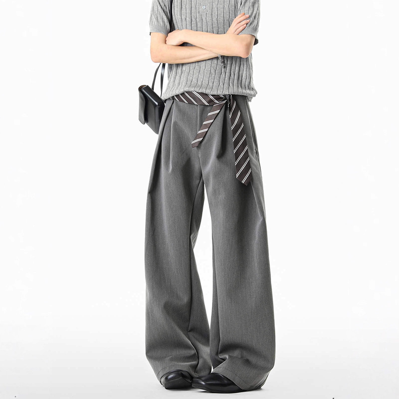 American-Style Three-Dimensional Pleated Curved Knife Trousers for Men and Women, New Autumn Silhouette Casual Pants, High-End Slimming Wide-Leg Long Pants