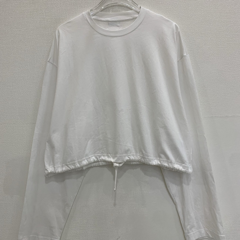 Nanyou Women's Clothing 2026 Summer Prad New Style Drawstring Waist Lazy Style Pure Cotton Round Neck Long Sleeve T-Shirt for Women Nanyou Women's Clothing 2026 Summer Prad New Style Drawstring Waist Lazy Style Pure Cotton Round Neck Long Sleeve T-Shirt for Women