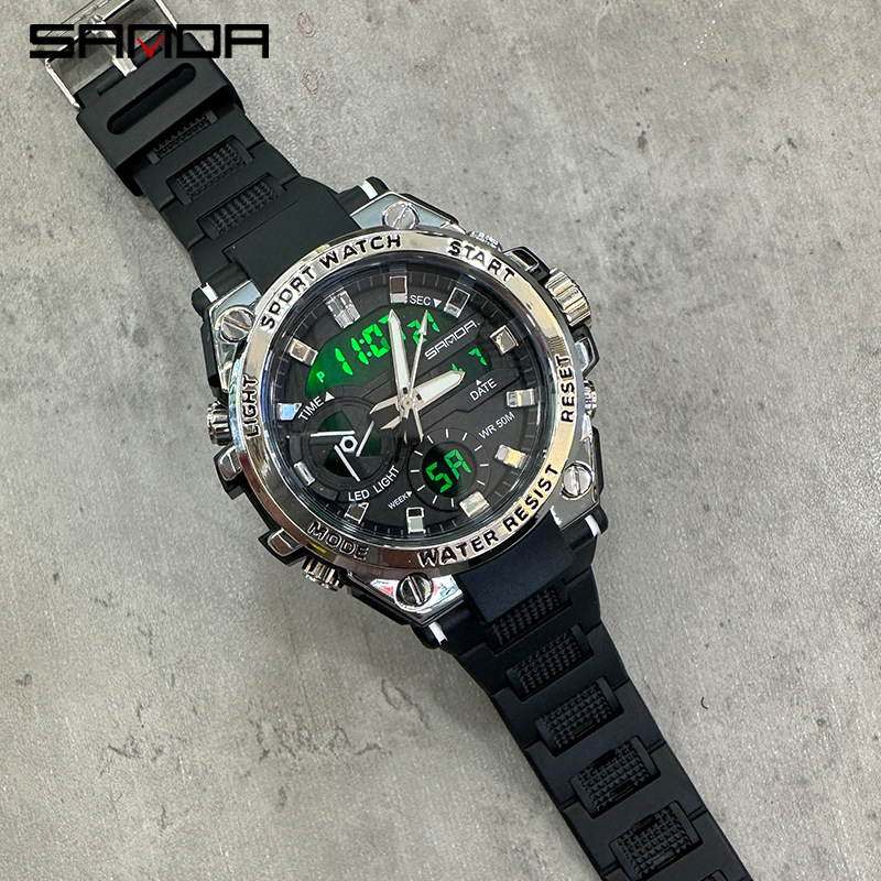 SANDA 3311 estudiante masculino tendencia de la moda juvenil hombres multi-funcional luminoso impermeable reloj electrónico