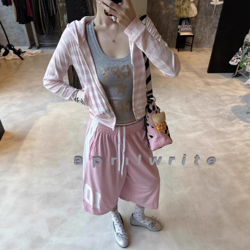 Sports Girl Pink No. 10 Player Training Pants Mid-Pants Cropped Pants Basketball Pants Super Versatile Slimming Look Knitted Pants