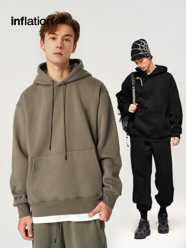 JIE ZHAN MEN'S | アメリカンフード付きスーツ2025春新作プラスベルベット厚みのある10色フリーススウェットシャツとスウェットパンツ|undefined