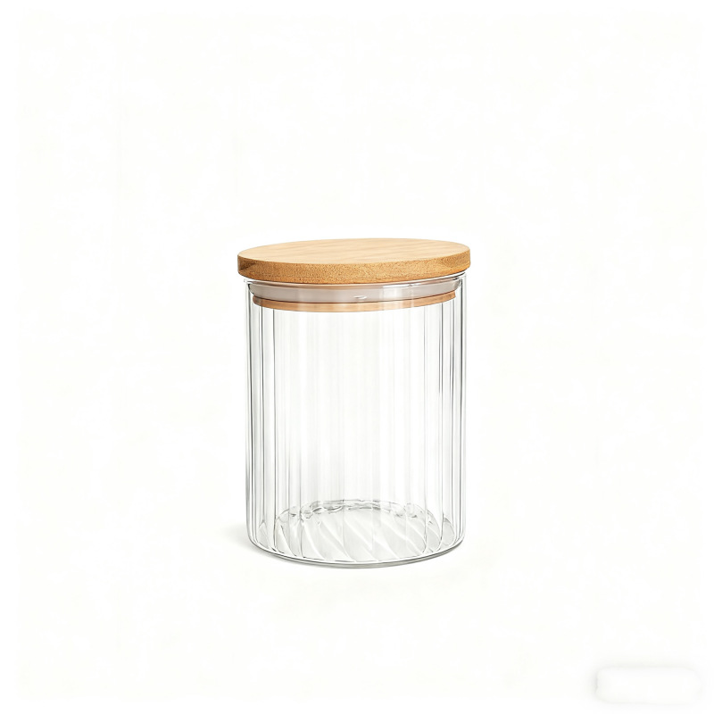 Latas de vidrio rayadas selladas latas selladas de madera de acacia de gran calibre latas selladas de alta borosilicato a prueba de humedad latas de almacenamiento de granos de café de té image 14