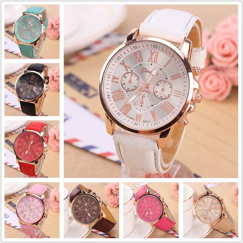 Popular Foreign Trade Fashion Three-Eye Watch with Leather Strap for Women, Geneva Quartz Watch, Simple and Available in Multiple Colors