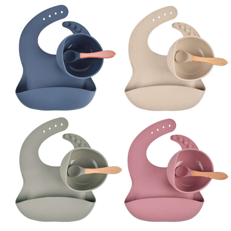 Vajilla para niños Bebé de silicona para comer Bebé de silicona Suplemento de alimentos Tazón de tenedor Juego de cucharas Suplemento de alimentos para bebés Vajilla de tres piezas