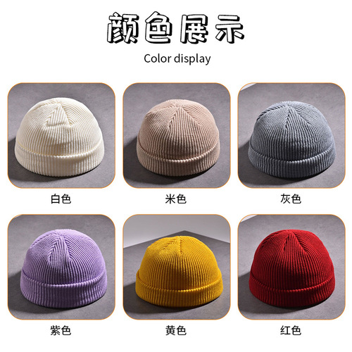 Wholesale American Trend Knit Beanie Solid Color Large Brim Bucket Hat Men Winter Wool Hat Versatile Warm Hat