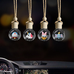 Cartoon Car Keychain Empty Bottle Essential Oil Bottle Car Air Freshener Car Ornament Cute Wooden Car Decorative Accessories